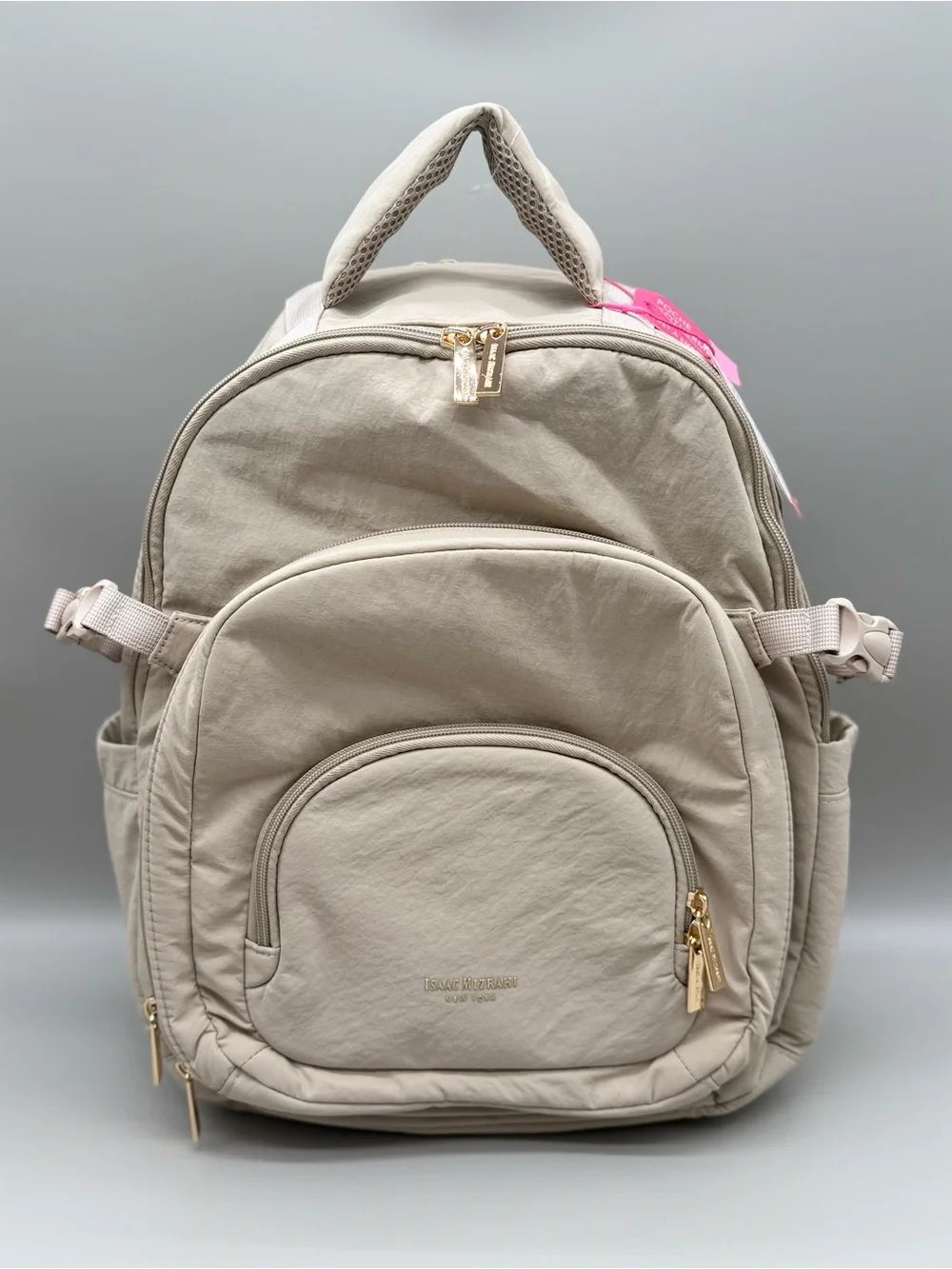 Isaac Mizrahi Taupe Backpack with Gold Hardware